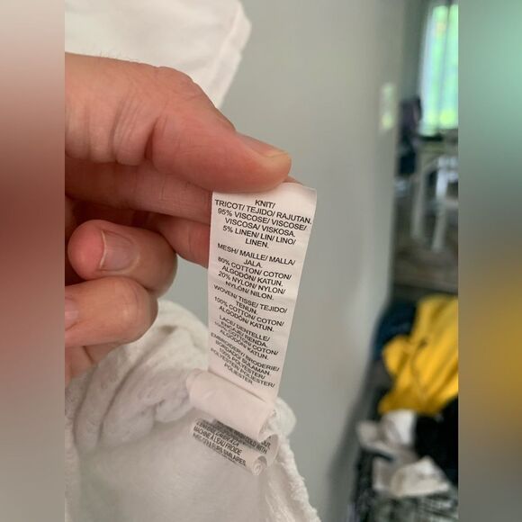 Lucky Brand Knit V-neck Short Sleeve Top Blouse Flowy Hippie Boho White Size M - Picture 5 of 8